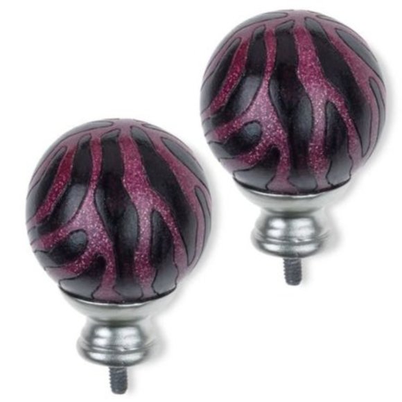 Cambria Pink & Black Glitter Zebra Curtain Finials Set of 2 NEW - Picture 1 of 1